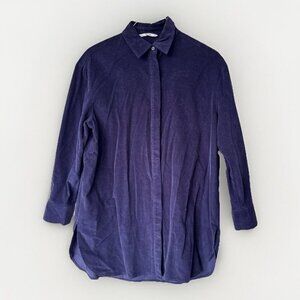 Tu Woman Blue Womens size M Button Up Collard Long Sleeve Tunic Shirt Corduroy